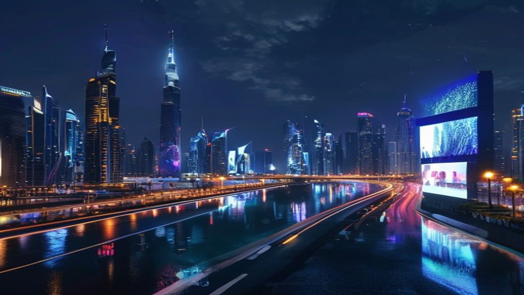 UAE Dubai LED billboard night skyline