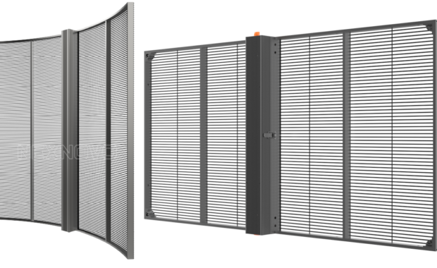 Transparent LED screen panel rendering used to illustrate pixel pitch density for UAE LED displays
